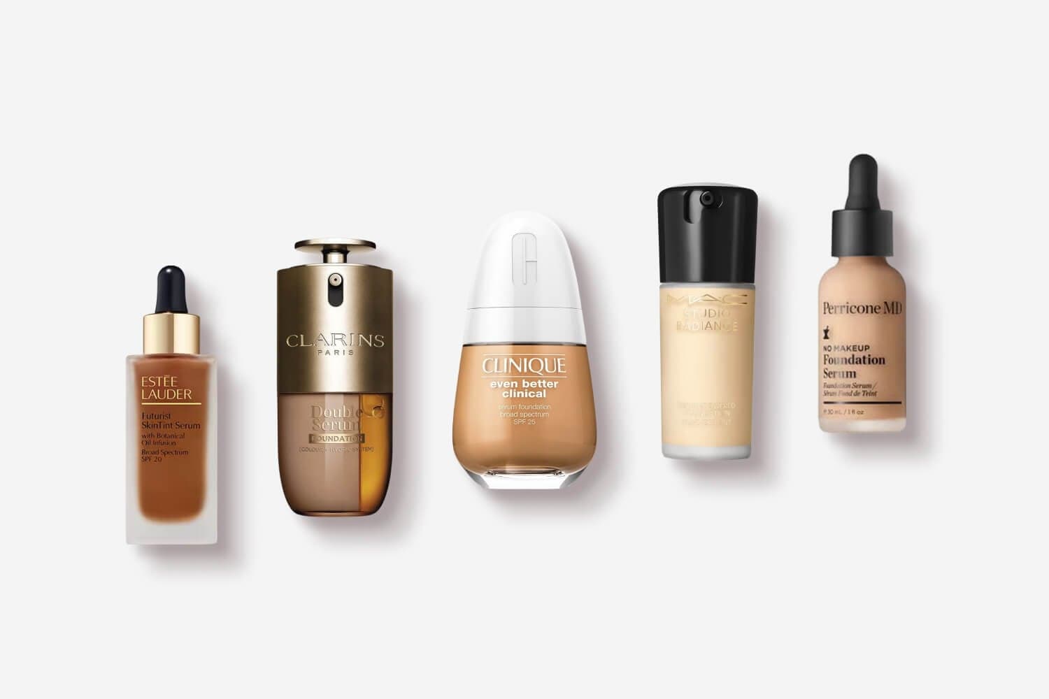 Estée Lauder Futurist SkinTint, Clarins Double Serum Foundation, Clinique Even Better Clinical, MAC Studio Radiance, Perricone MD No Makeup Foundation Serum Estée Lauder Futurist SkinTint, Clarins Double Serum Foundation, Clinique Even Better Clinical, MAC Studio Radiance, Perricone MD No Makeup Foundation Serum