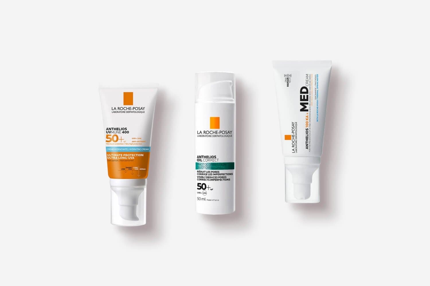 La Roche-Posay Anthelios UVMune 400 SPF50+ hydrating cream, Anthelios Oil Correct SPF50+ and Anthelios 100 KA+ MED cream La Roche-Posay Anthelios UVMune 400 SPF50+ hydrating cream, Anthelios Oil Correct SPF50+ and Anthelios 100 KA+ MED cream